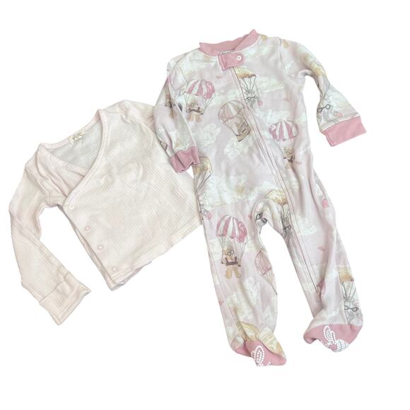 Burts Bees 3-6m Baby Girl Bundle Footed Pajamas Kimono Wrap Top Ballet Pink‎ - Picture 1 of 7